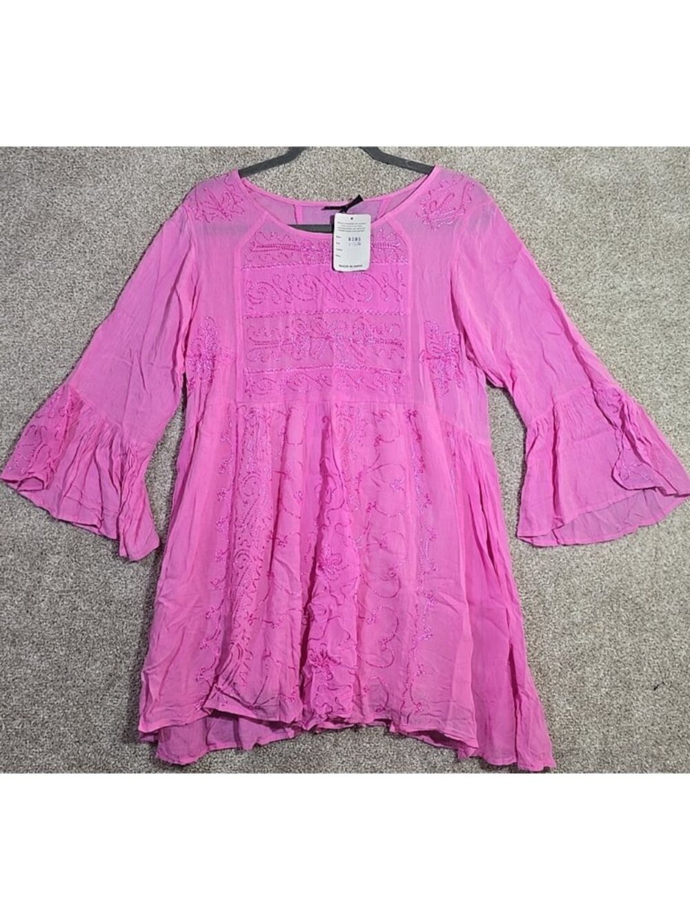 S.R. Fashions Boho Mini Tunic Dress Lightweight Embroidered Flowing Women L NWT